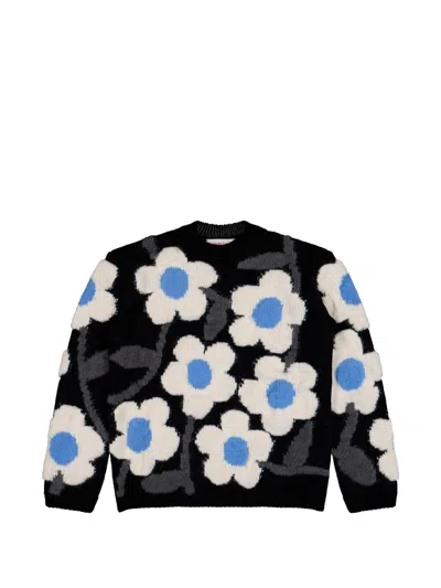 Walter Van Beirendonck Flower Power Patterned-intarsia Sweater In Black