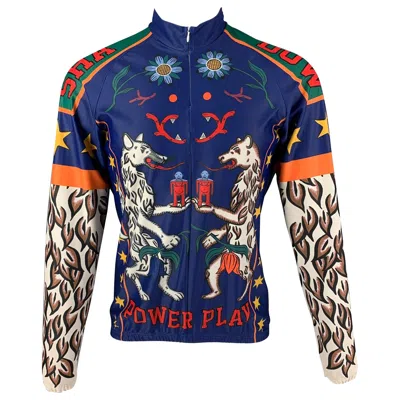 Pre-owned Walter Van Beirendonck Fw17 Size L Blue Graphic Nylon Jersey Bike Top