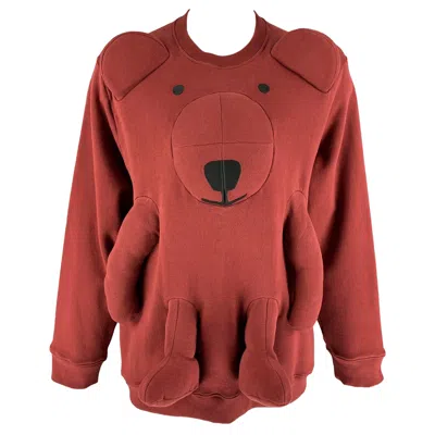 Pre-owned Walter Van Beirendonck Fw21 Size L Bear Applique Cotton Crew-neck Sweatshirt In Red