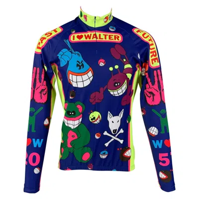 Pre-owned Walter Van Beirendonck Fw21 Size L Blue Graphic Nylon Jersey Bike Top