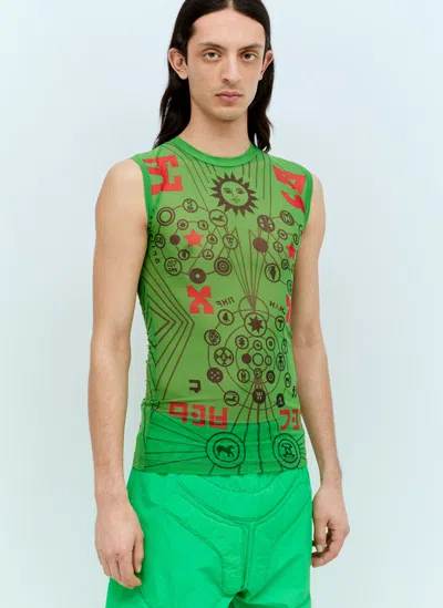 Walter Van Beirendonck Graphic Print Mesh Top In Green