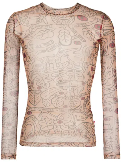 Walter Van Beirendonck Graphic-print Semi-sheer T-shirt In Pink