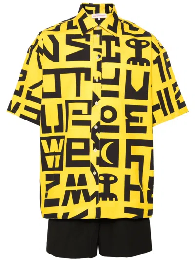 Walter Van Beirendonck Logo-print Cotton Jumpsuit In Yellow