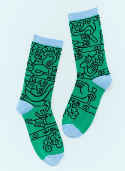 Walter Van Beirendonck New Eyes Socks In Green