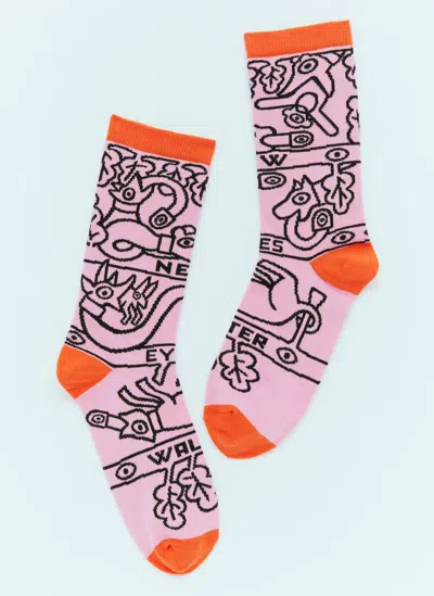 Walter Van Beirendonck Patterned Intarsia-knit Socks In Orange