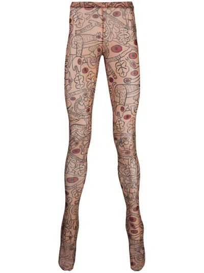 Walter Van Beirendonck Otranto Graphic-print Mesh Leggings In Neutrals
