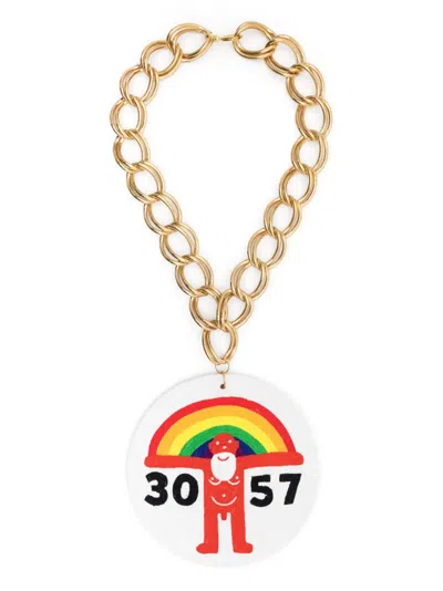 Walter Van Beirendonck Oversized Logo-plaque Chain Necklace In White