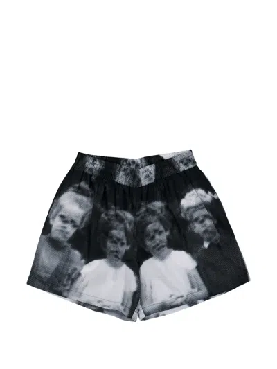 Walter Van Beirendonck Portrait-print Embroidered Logo Shorts In Multi