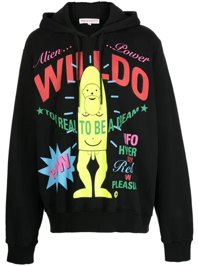 Walter Van Beirendonck Slogan-print Long-sleeve Hoodie In Black