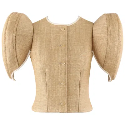 Pre-owned Walter Van Beirendonck S/s 2006 Wicker Structured Circle Sleeve Button Front Top In Sand