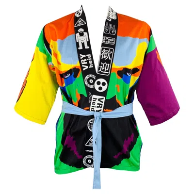 Pre-owned Walter Van Beirendonck Ss20 Size L Multi Color Color Block Cotton Kimono Cardigan In Black