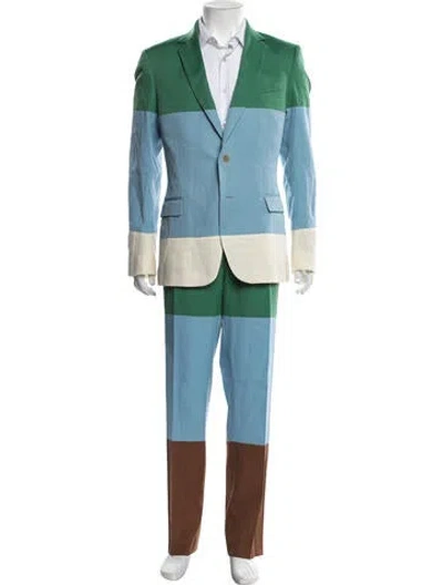 Pre-owned Walter Van Beirendonck Virgin Wool Colorblock Pattern Two-piece Suit In Green