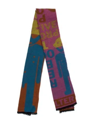 Pre-owned Walter Van Beirendonck Wool Graphic Print Shawl In Blue/pink