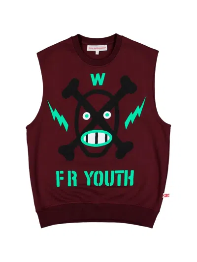 Walter Van Beirendonck Youth Graphic-print Sleeveless Sweater In Burgundy