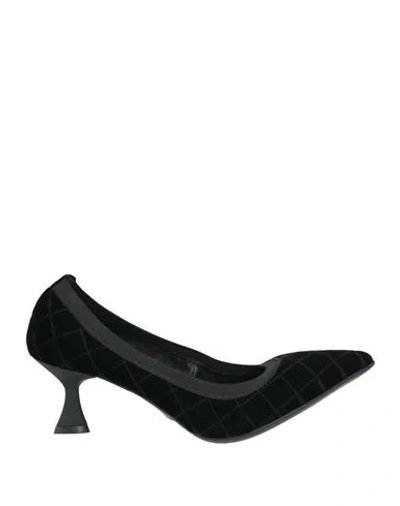 Walter Violet Woman Pumps Black Size 7 Leather, Textile Fibers