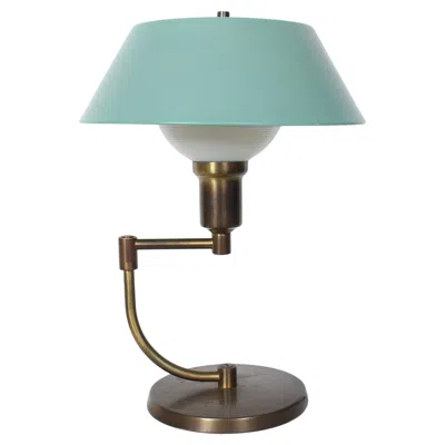 Pre-owned Walter Von Nessen Style Brass Swing Arm Desk Lamp With Pale Green Shade, 1940's