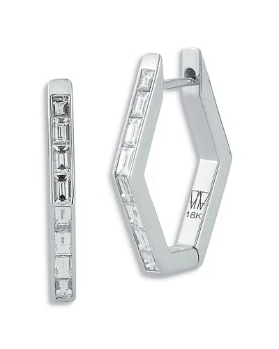 Walters Faith 18k White Gold Quentin Diamond Hexagon Hoop Earrings In Silver