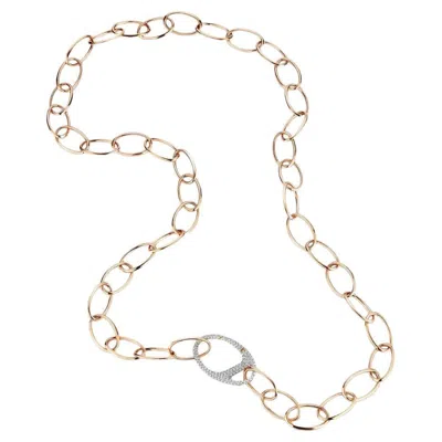 Pre-owned Walters Faith Garnett 18k Rose Gold And Diamond Large Oval Link Necklace, 20" In Red