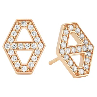 Pre-owned Walters Faith Medium Diamond Signature Hexagon Earrings In Rose Gold In Red