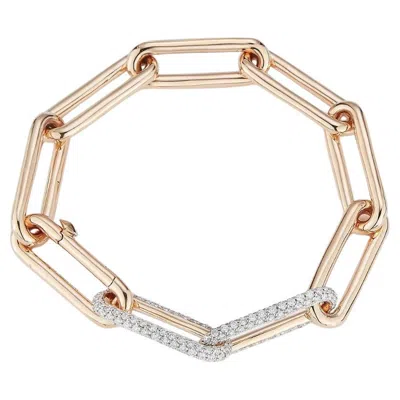 Pre-owned Walters Faith Saxon 18k Rose Gold Chain Link Bracelet With Diamond Links, 7" In Red