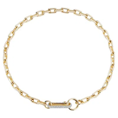 Pre-owned Walters Faith Saxon 18k Yellow Gold Chain Link Necklace With Diamond Clasp, 15"