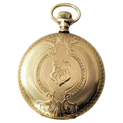 Pre-owned Waltham Antique 14k Solid Yellow Gold  Pocket Watch Keystone Hunter Case Monogram