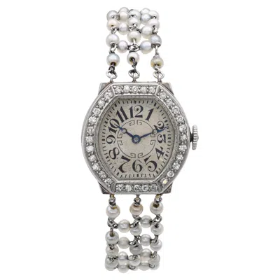 Pre-owned Waltham Art Deco  Platinum And Natural Pearl Women's Watch Ref 3638. In Multi