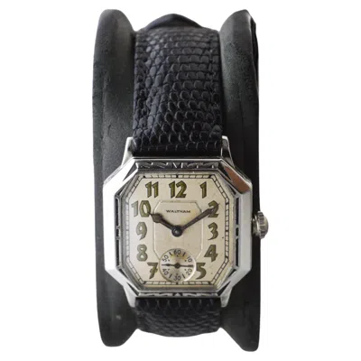 Pre-owned Waltham Art Deco White Gold Filled With Original Dial Original Strap And Buckle