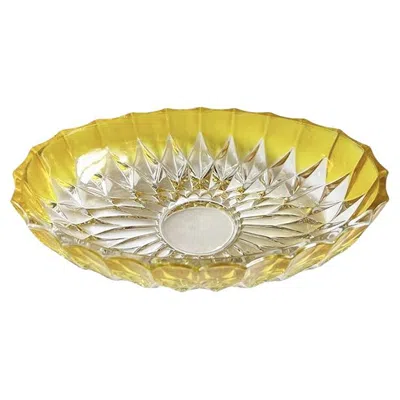 Pre-owned Walther Glass Vintage Faceted Oval Yellow Cut Glass Candy Dish By  Germany