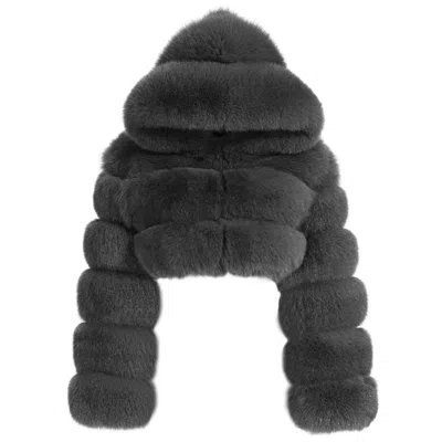 Wanan Touch Amira Dark Grey Fox Fur Jacket In Gray