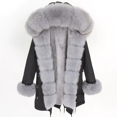 Wanan Touch Black Parka With Grey Fox Fur In Gray
