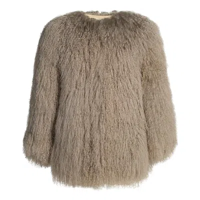 Wanan Touch Lovley Beige Coat In Lambskin Fur In Brown