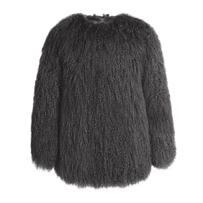 Wanan Touch Lovley Grey Coat In Lambskin Fur In Black