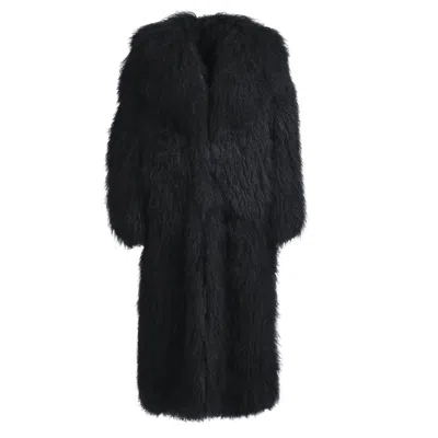 Wanan Touch Rouselin Black Coat In Lambskin Fur