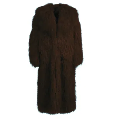 Wanan Touch Rouselin Brown Coat In Lambskin Fur