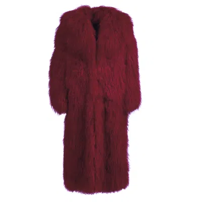 Wanan Touch Rouselin Wine Red Coat In Lambskin Fur