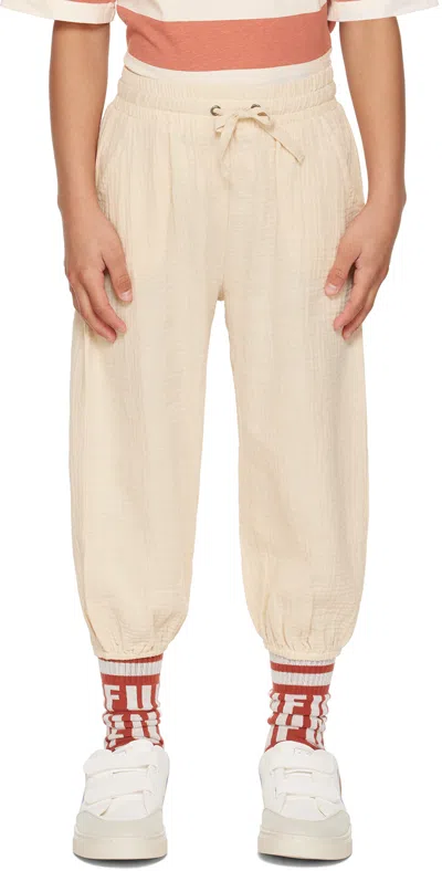 Wander & Wonder Kids Beige Drawstring Trousers In Ecru Crinkle