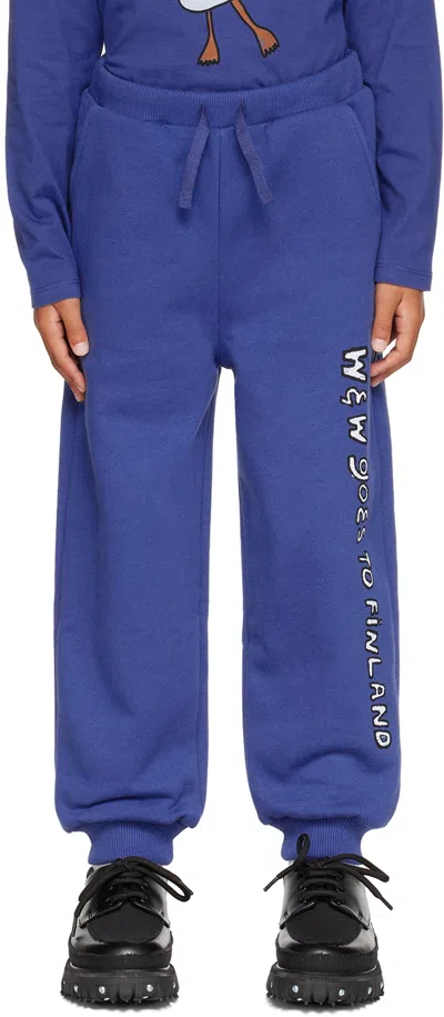 Wander & Wonder Kids Indigo Printed Sweatpants In Indigo Slogan