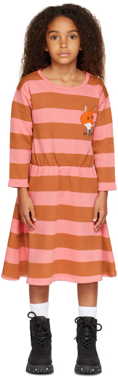Wander & Wonder Kids Pink & Brown Helmi Dress In Punch Stripe