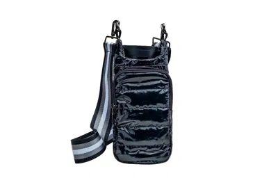 Wanderfull Unisex Glossy Hydrobag With Striped Strap In Black Glossy/ Striped Strap In Multi