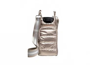 Wanderfull Unisex Shiny Hydrobag With Striped Strap In Gold Shiny/ Gold Striped Strap In Multi