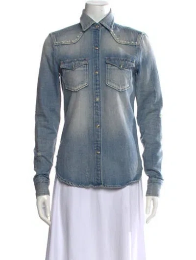 Pre-owned Wandering Long Sleeve Button-up Top In Blue