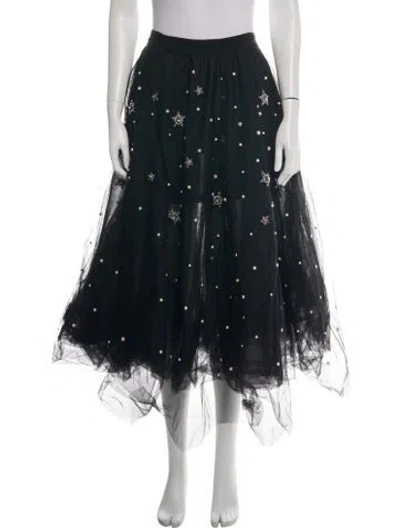 Pre-owned Wandering Patterned Midi Length Skirt In Black