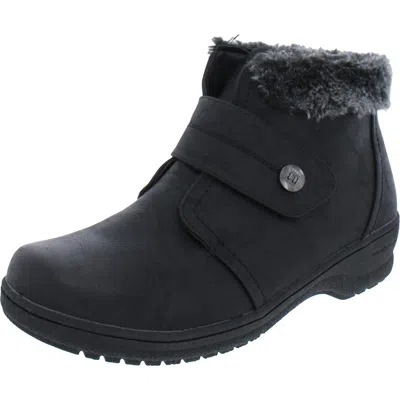 Wanderlust Perth Womens Faux Leather Faux Fur Lined Ankle Boots In Black