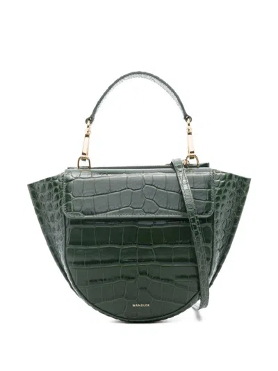 Wandler Crocodile-embossed Shoulder Bag With Gold-tone Accents In Gray