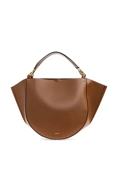Wandler Hortensia Curve Strap Leather Tote Bag In Brown
