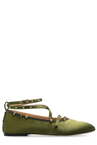 Wandler June Leather Ballerina Shoes In Green