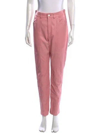 Pre-owned Wandler Lamb Leather Straight Leg Pants In Pink