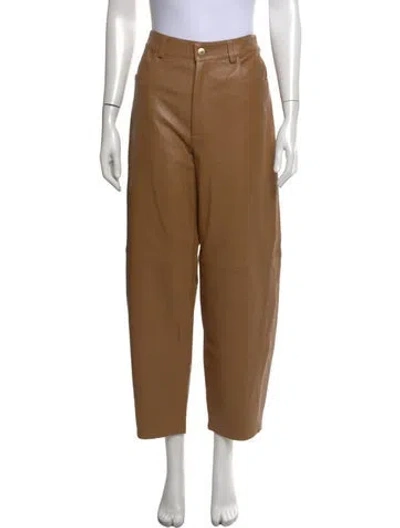 Pre-owned Wandler Lamb Leather Wide Leg Pants In Brown