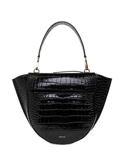 Wandler Mia Crocodile-effect Tote Bag In Black